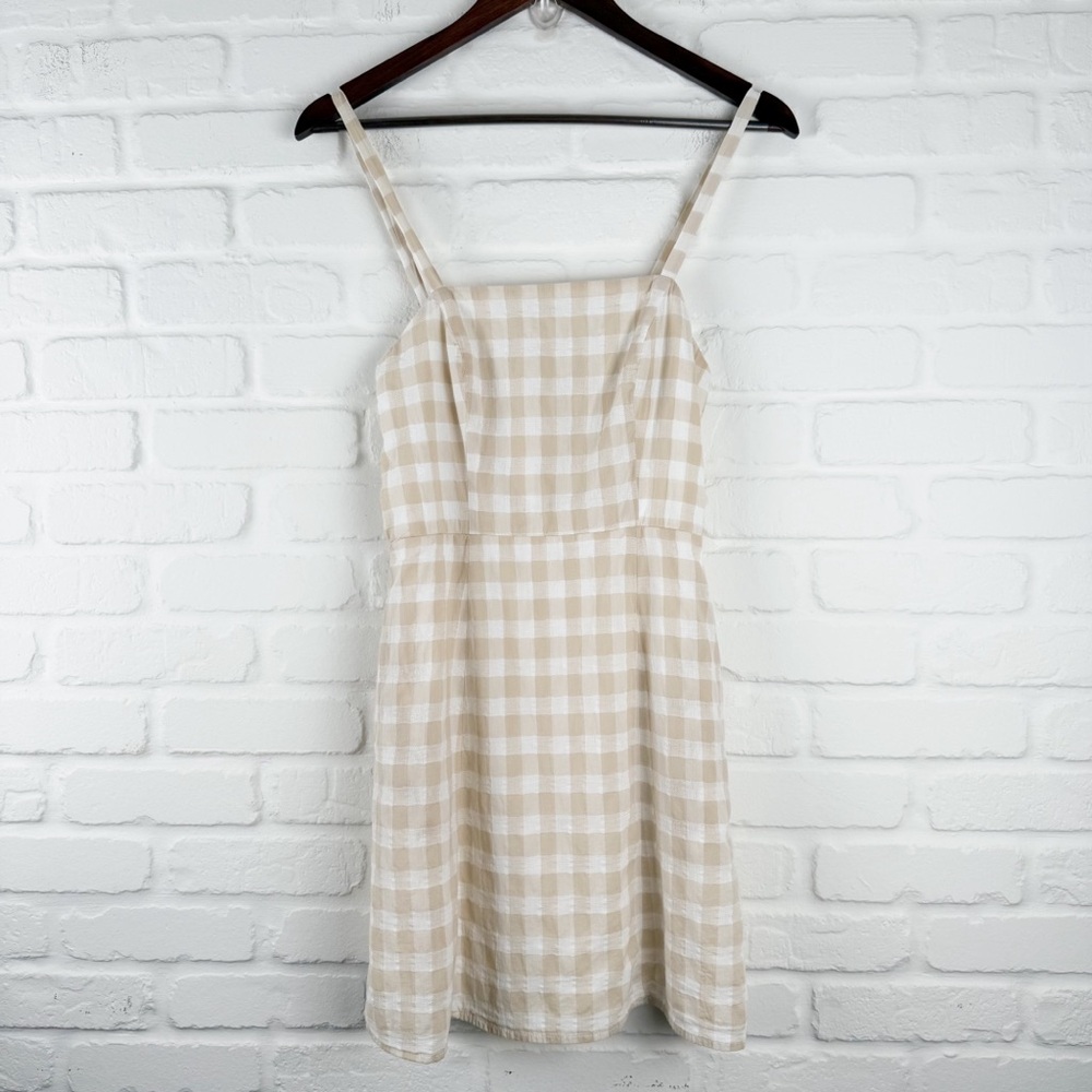 Crystal Doll Beige White Gingham Check Strappy Dress Small